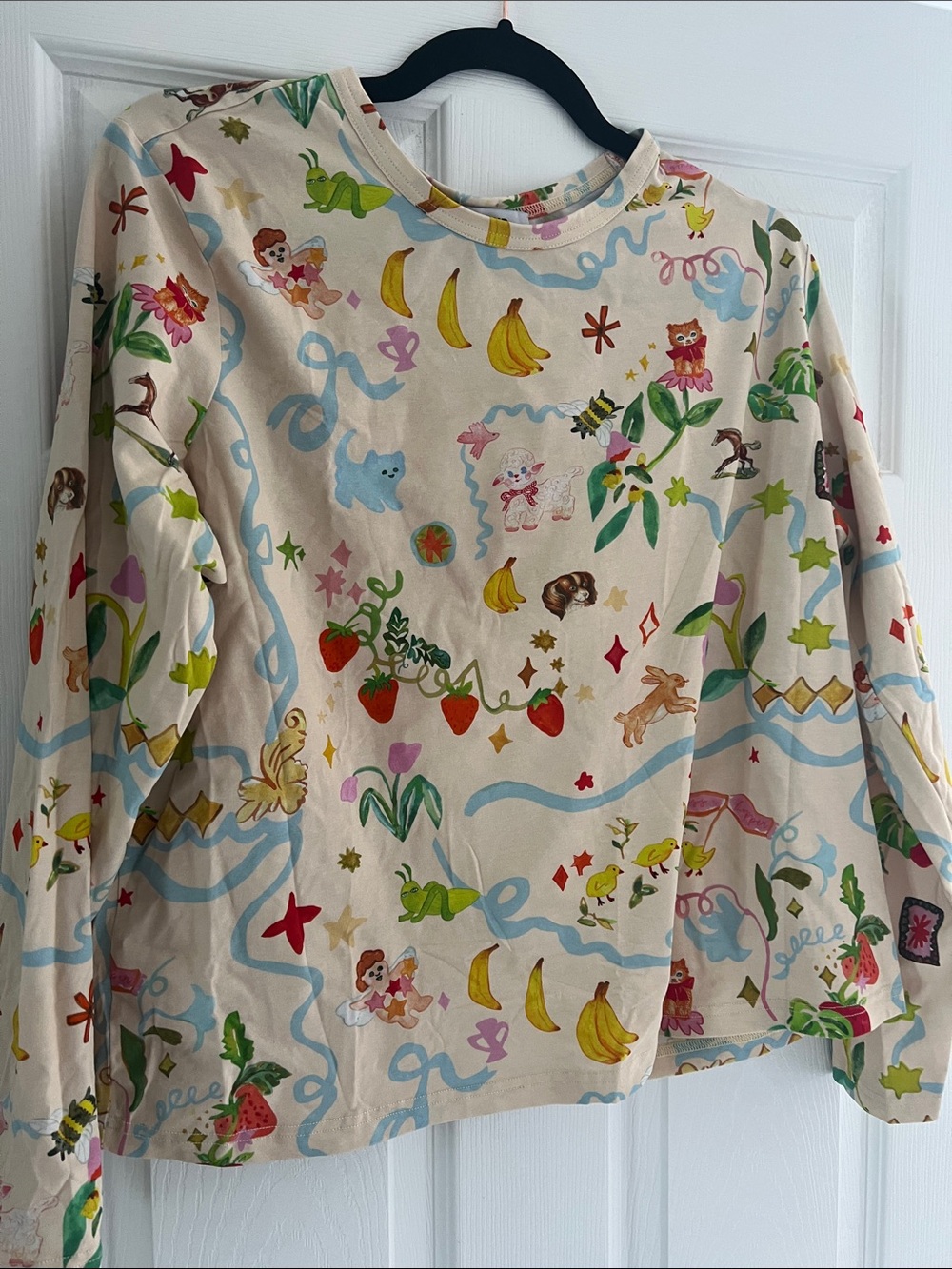 Variety Hour cream Long-Sleeve Graphic Tee with Playful All-Over Print